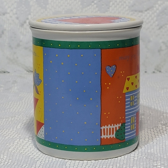 Vintage Hallmark Ceramic Mug Heart Lid Flower Patchwork Quilt Design Coffee Cup - Picture 6 of 17